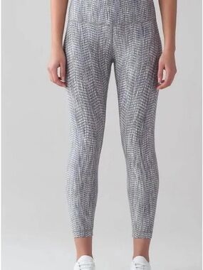 Lululemon Wunder Under Hi Rise 7/8 Tight Luon Jacquard Gray Yoga Gym Women Sz 8